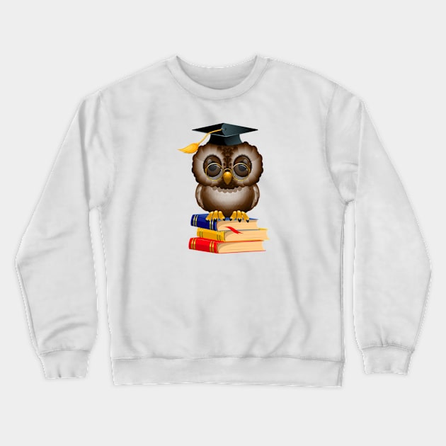 Graduation Book Owl College High School Library Crewneck Sweatshirt by phoxydesign